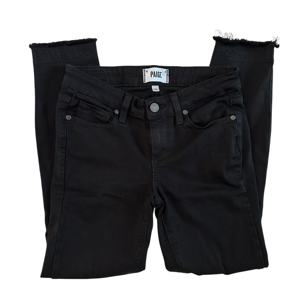 Paige Verdugo Crop Jet Black Distressed Knee Pants Size 25
